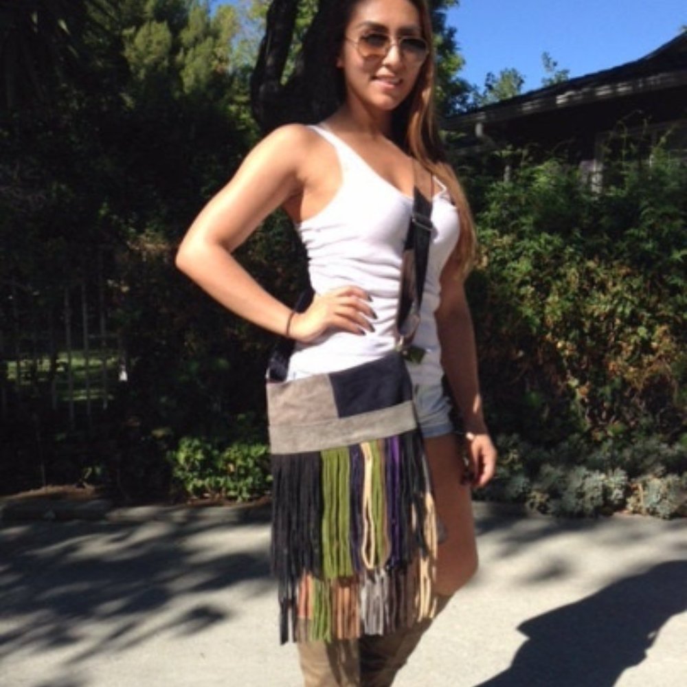 Large Patchwork Suede Leather Fringed Crossbody - image 1